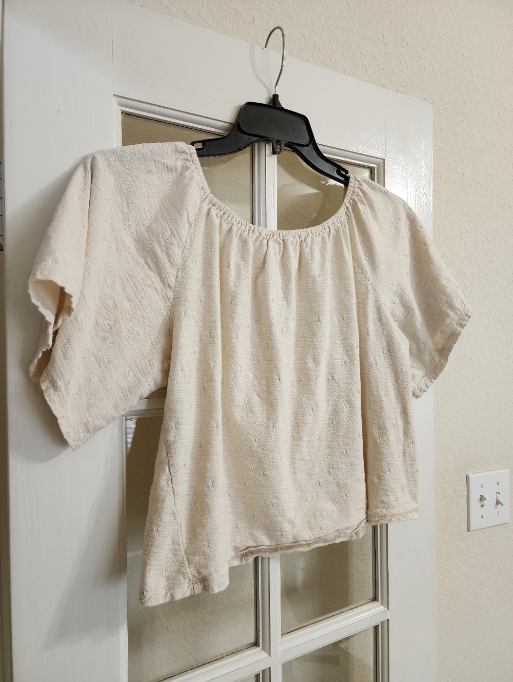 LOFT Outlet Cream Swiss Dot Puff Sleeve Blouse Scoop Neck Cottagecore L - Picture 4 of 10